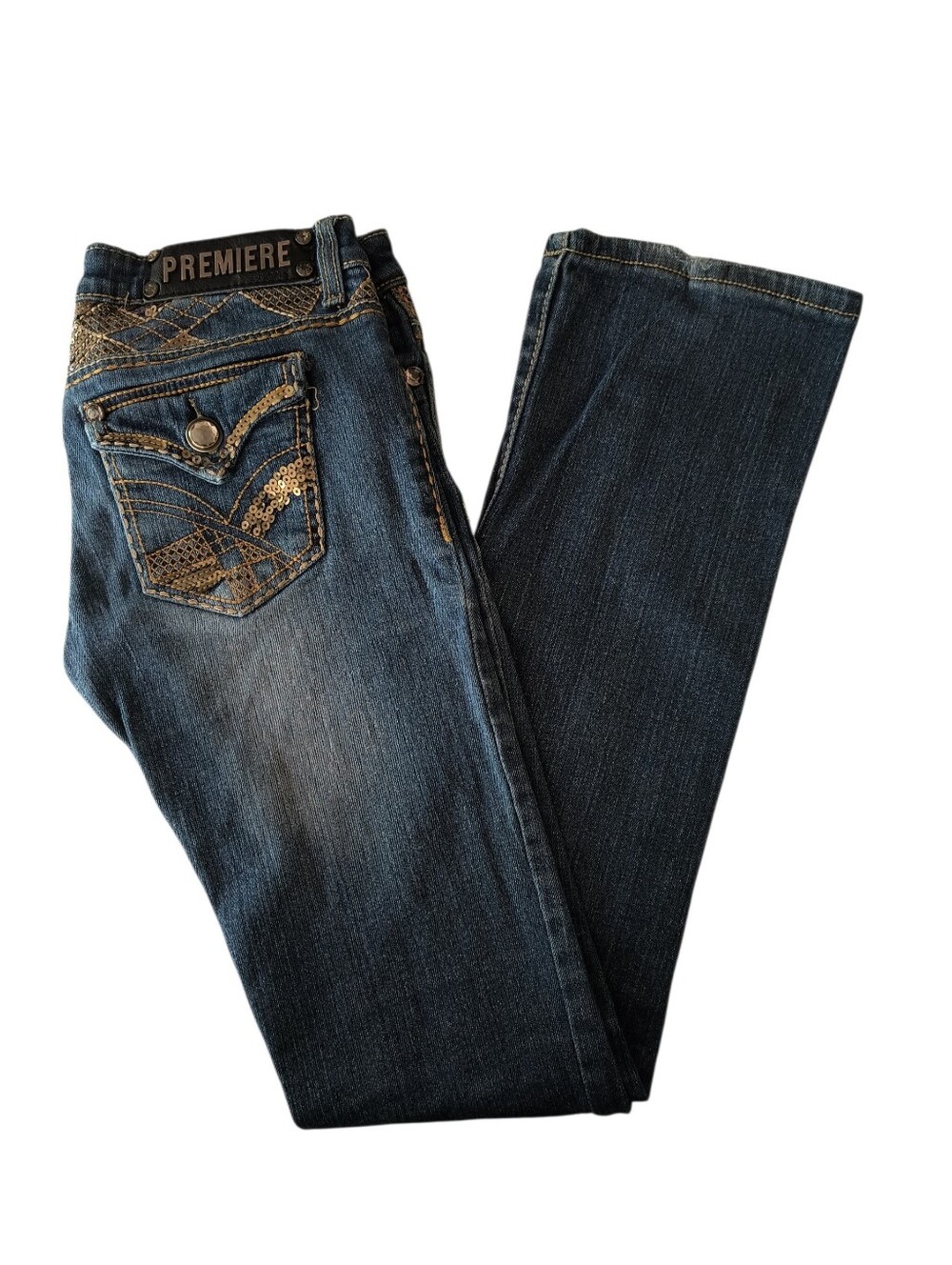 Premier Women's Dark Wash Boot Cut Jeans with Sequin Pocket Size 0